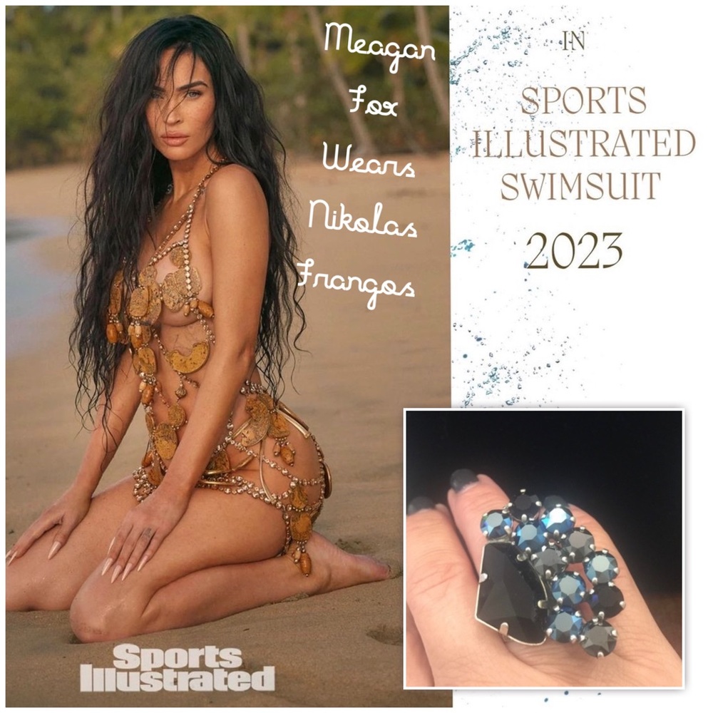 Nikolas Frangos Stunning Metallic Blue & Black Swarovski Ring-Boutique